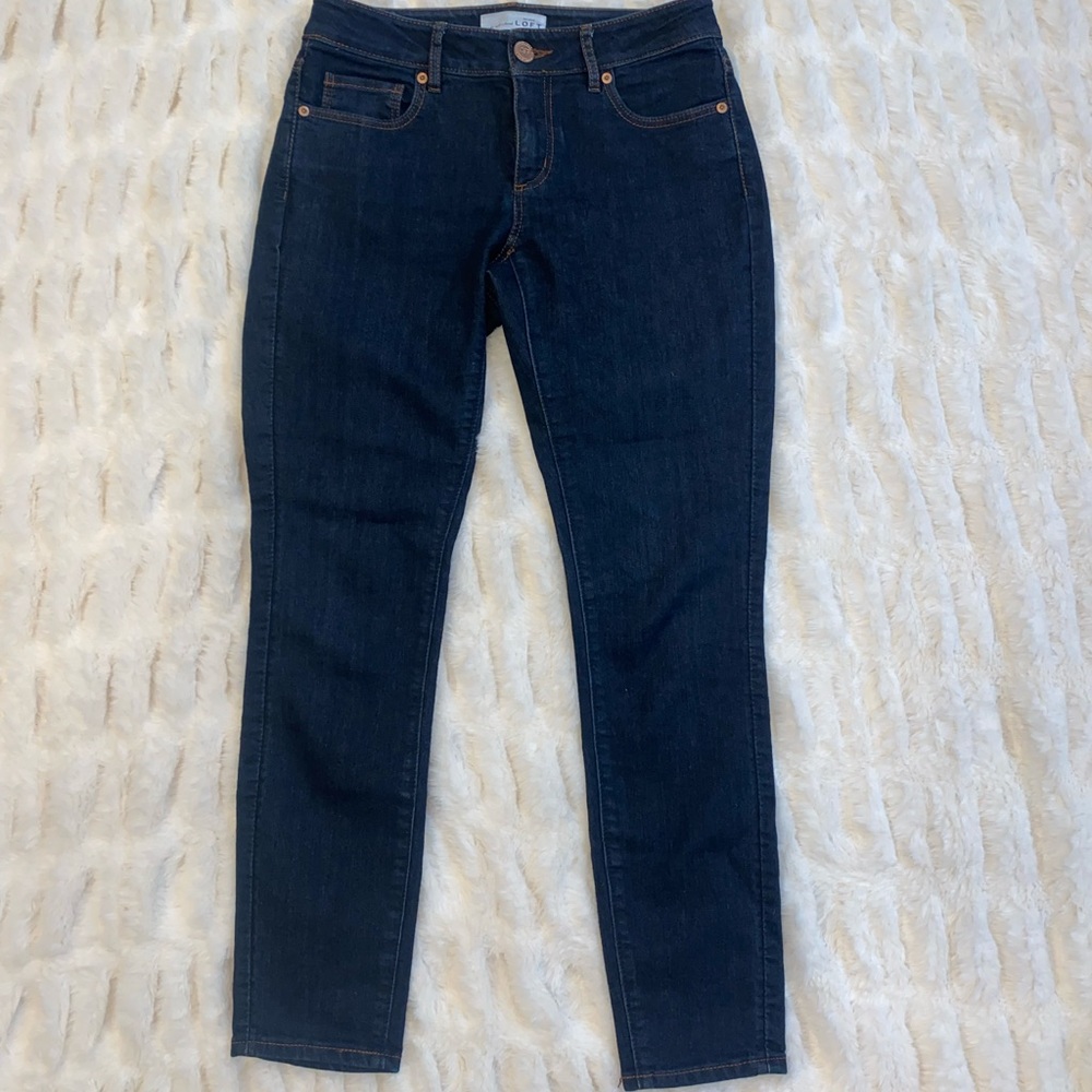 Ann Taylor LOFT Curvy Skinny Petite dark wash jeans size 25/0